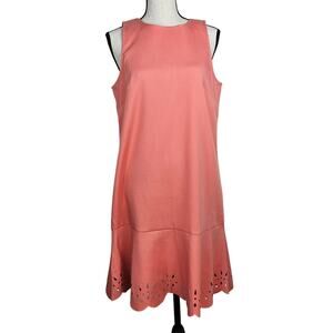 LOFT Coral Pink Eyelet Cut Scalloped Hem Sleeveless Women's Sheath Dress Size 6